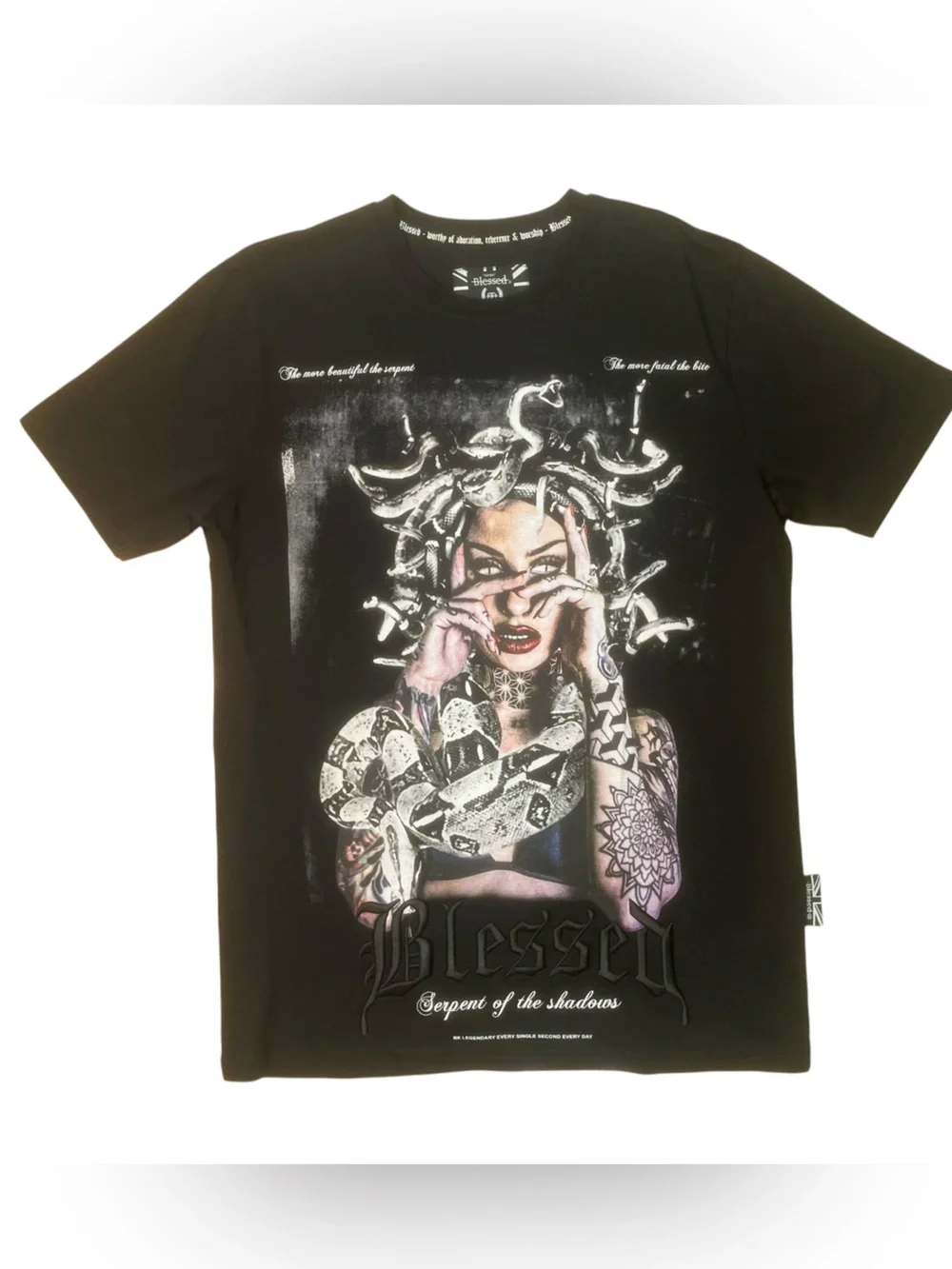 Blessed Black Graphic Medusa Snake Print Men's T-Shirt